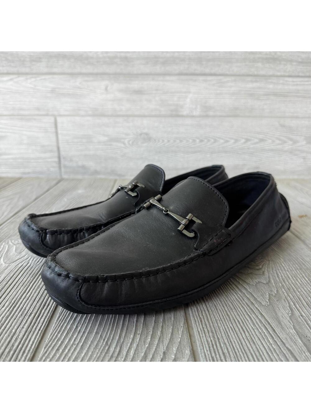 Cole Haan Men's Black Leather Loafers Slip-Ons Driving Metal Buckle 10.5